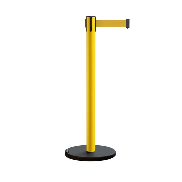 Montour Line Retractable Belt Rolling Stanchion, 2.5ft Yellow Post  9ft. Yellow MSE630-YW-YW-90